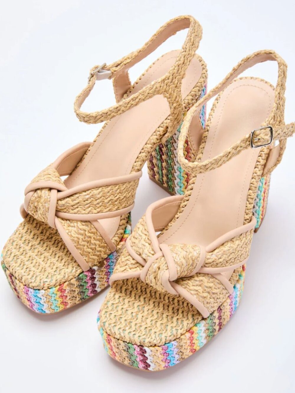 Vacay Vibes Multi Color Embroidered Platform Raffia Heels | Vici - Picture 2 of 2